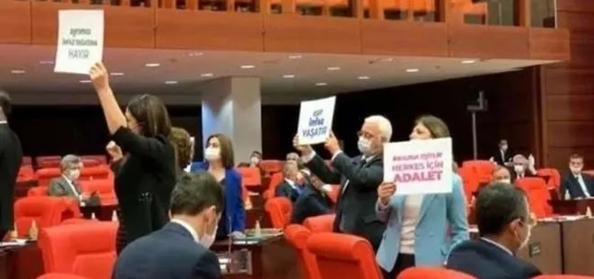 Meclis’te HDP’li vekillerden teröristler için af eylemi: PKK’lı teröristlere af istediler! CHP de destek verdi