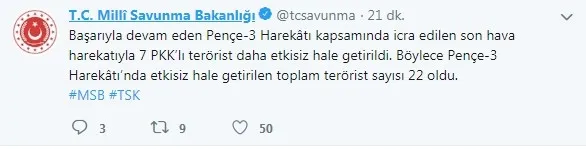 Son dakika: Pençe-3 Harekatı’nda 7 terörist daha öldürüldü
