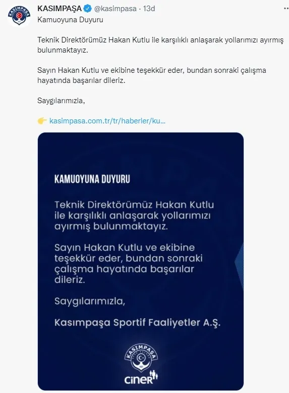 SON DAKİKA: Kasımpaşa'da Hakan Kutlu dönemi sona erdi - 2