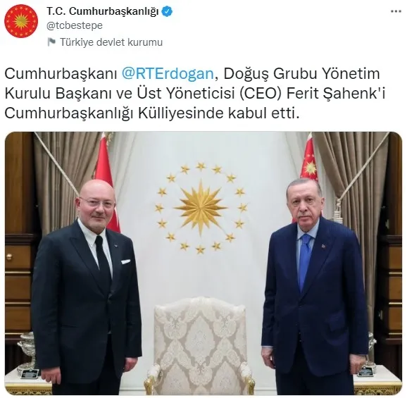 Başkan Erdoğan, Doğuş Grubu Yönetim Kurulu Başkanı Şahenk'i kabul etti - 1