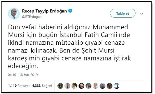 Başkan Erdoğan, Mursi'nin gıyabi cenaze namazına katılacak - 1
