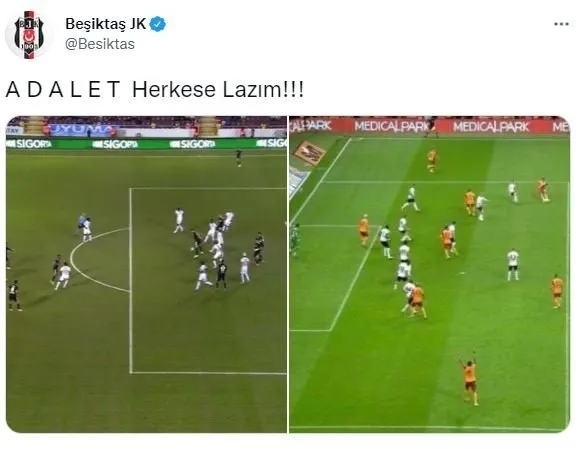 Beşiktaş, Galatasaray’ın golünü örnek göstererek tepki gösterdi: Adalet herkese lazım!