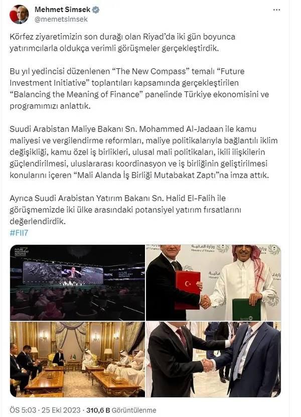 Bakan Mehmet Şimşek: Suudi Arabistan ile Mali Alanda İş Birliği Mutabakat Zaptı’na imza attık