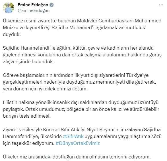 Emine Erdoğan’dan ’dostluk’ paylaşımı: Ağırlamaktan mutluluk duyduk...