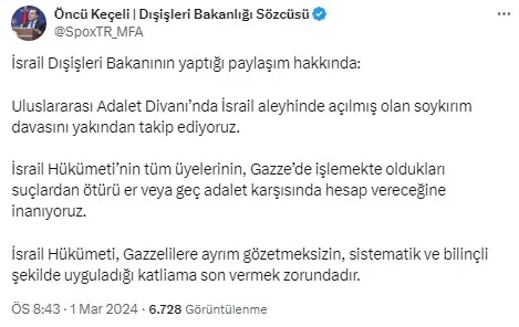 disisleri-bakanligindan-israile-tepki-katliama-son-vermek-zorundadir-1709317691843.jpg İsrail zulmü durmak bilmiyor! Son saldırıya Dışişleri'nden çok sert tepki: Er veya geç adalet önünde hesap vereceksiniz - 3