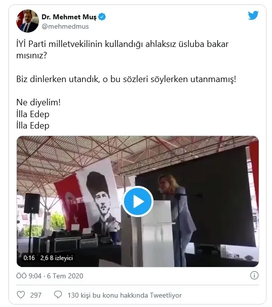İYİ Partili Aylin Cesur’un skandal sözlerine AK Parti Grup Başkanvekili Mehmet Muş’tan çok sert tepki