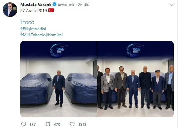 Bakan Varank yerli otomobilin fotoğrafını paylaştı