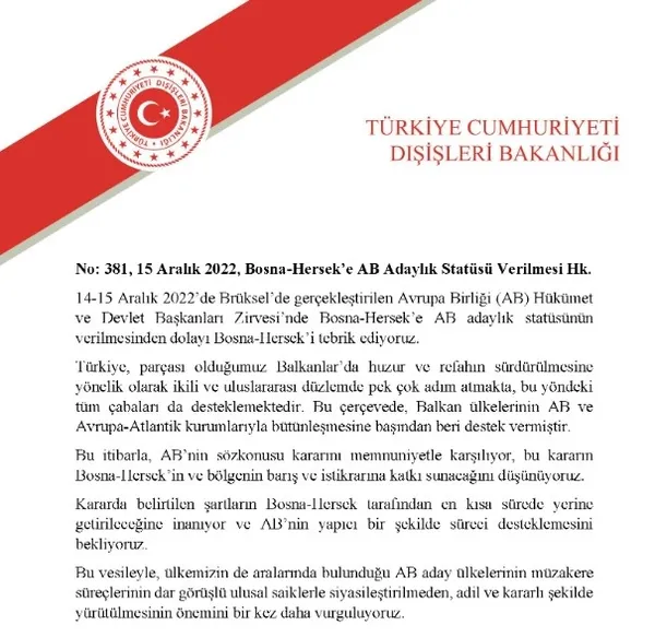 Bosna Hersek’in Avrupa Birliği üyeliği için SON DAKİKA kararı