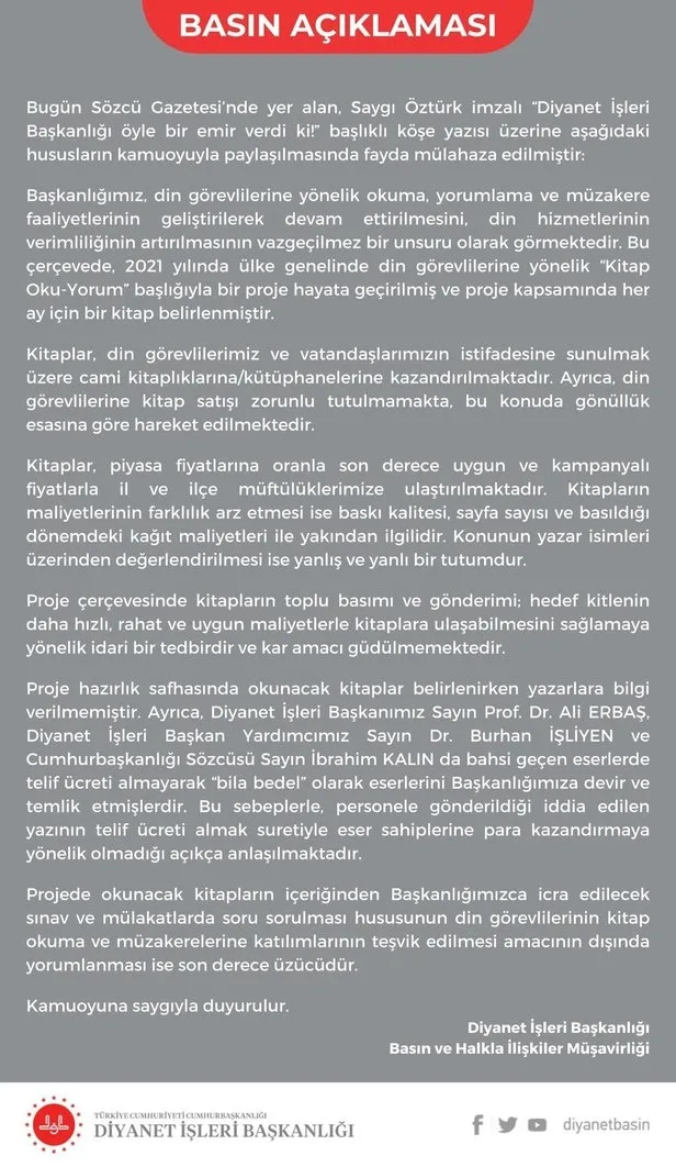Son dakika: Diyanet İşleri Başkanlığı'ndan Sözcü Gazetesi Yazarı Saygı Öztürk'ün iddialarına yalanlama - 5