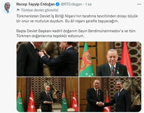 SON DAKİKA: Başkan Erdoğan'dan Türkmenistan'a teşekkür! "Bu âli nişanı şerefle taşıyacağım" - 4