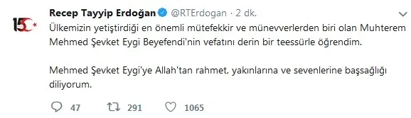 Başkan Erdoğan’dan Mehmed Şevket Eygi için taziye mesajı