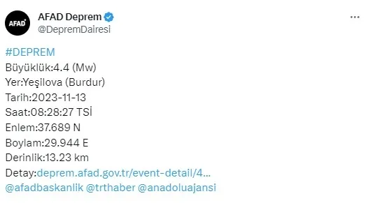 Burdur deprem son dakika! Antalya, Afyon, Muğla, Denizli...13 Kasım 2023 deprem mi oldu, kaç şiddetinde? AFAD Kandilli son depremler listesi...