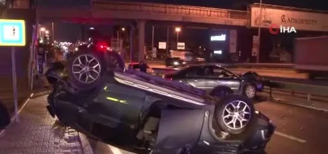 Maltepe'de kaza yapan araçlardan biri takla attı: 1 yaralı