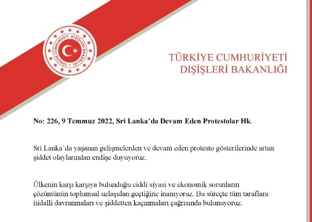 Türk Dışişlerinden Sri Lanka açıklaması: Endişe duyuyoruz | Sri Lanka Devlet Başkanı Gotabaya Rajapaksa istifa etti