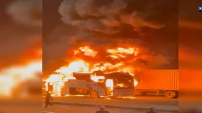 Yolcu otobüsü alev alev yandı