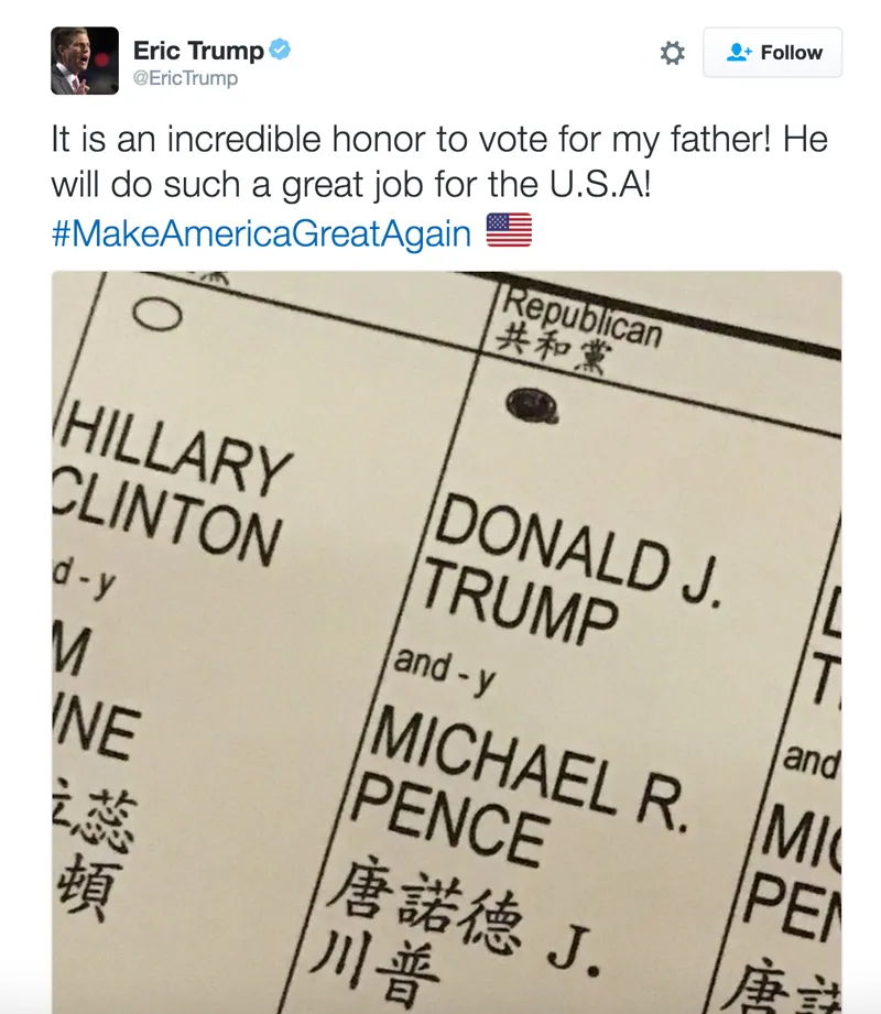Trump'ın oğlu, oy pusulasını sosyal medyada paylaştı - 1