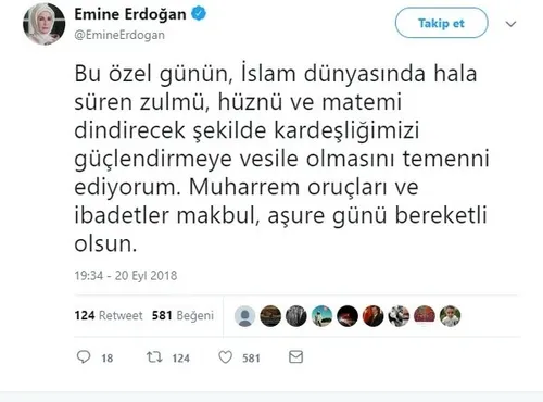 Emine Erdoğan’dan 10 Muharrem paylaşımı