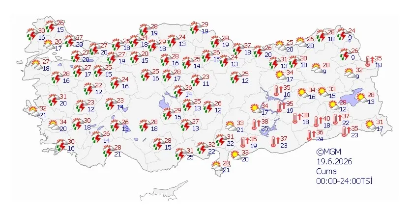 19 Haziran Cuma hava tahmin raporu
