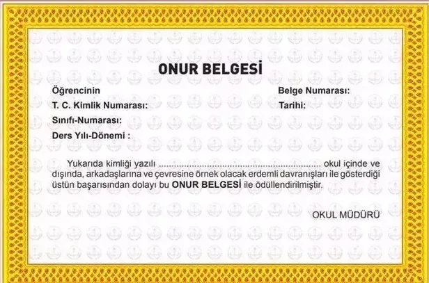 Onur Belgesi nedir, kimlere verilir? 2024 1,2,3,4,5,6,7,8,9,10,11 ve 12. sınıf onur belgesi için kaç ortalama gerekir? İftihar belgesi ne demek?