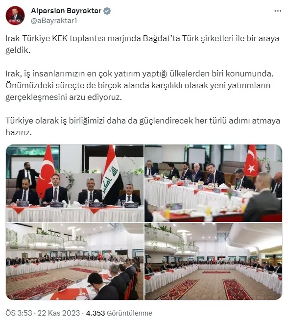 Enerji ve Tabii Kaynaklar Bakanı Alparslan Bayraktar Irak’ta Türk şirketleri ile bir araya geldi