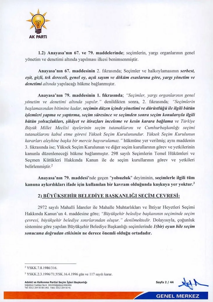 AK Parti’nin İstanbul’daki usulsüzlükler için hazırladığı 44 sayfalık dilekçe