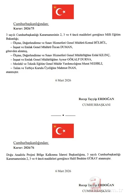 Başkan Erdoğan İmzaladı | Atama kararları Resmi Gazete’de 7