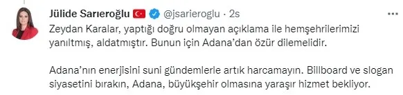AK Parti ve Adana Valiliğinden CHP’li Zeydan Karalar’ın Osmaniye iddiasına yanıt
