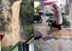 Bartın'da yağmur suları şelaleye dönüştü! Mazgaldan çıkan fare korkuttu
