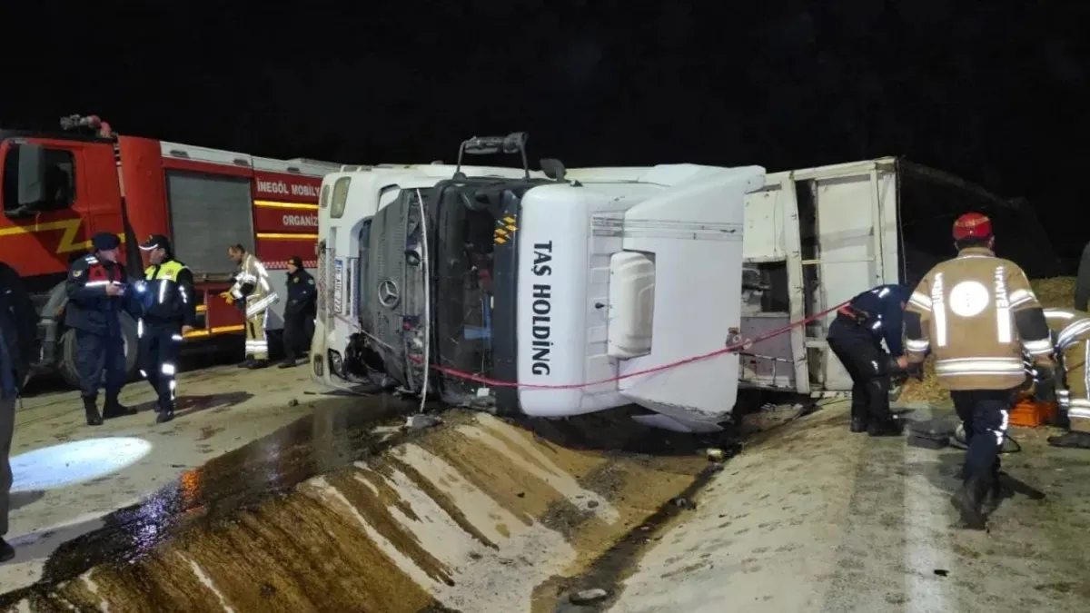 Bursa'da feci kaza! Talaş yüklü TIR devrildi: Sürücü hayatını kaybetti
