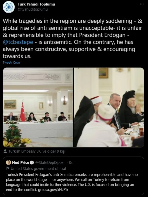 ABD sözcüsünün Başkan Erdoğan’a iftirasına ’Türk Yahudi Toplumu’ndan tepki: Çok haksız ve ayıptır