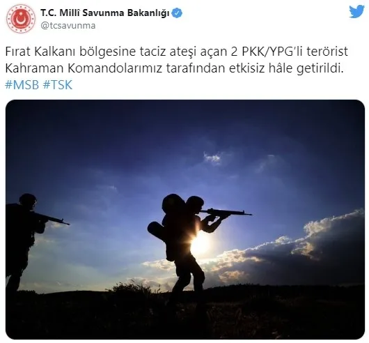 Fırat Kalkanı bölgesinde 2 terörist etkisiz hale getirildi