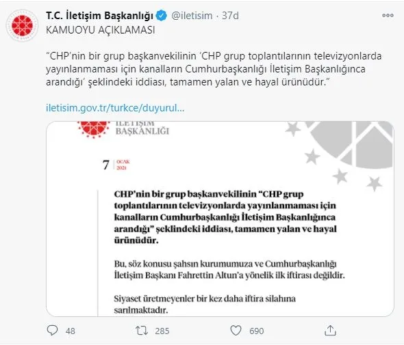 siyaset-uretmeyenler-bir-kez-daha-iftira-silahina-sariliyor-iletisim-baskanligindan-cok-sert-chp-aciklamasi-1610037624430.jpg Siyaset üretmeyenler bir kez daha iftira silahına sarılıyor! İletişim Başkanlığından çok sert CHP açıklaması - 1