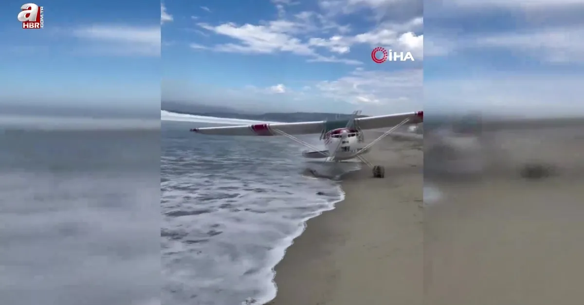 Motoru duran pervaneli uçak sahile acil iniş yaptı