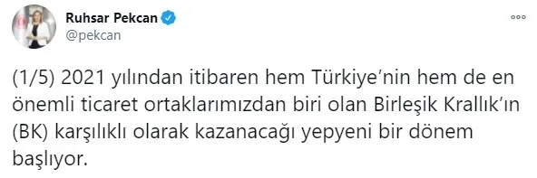 Son dakika: Ticaret Bakanı Ruhsar Pekcan’dan İngiltere ile ticaret anlaşması açıklaması