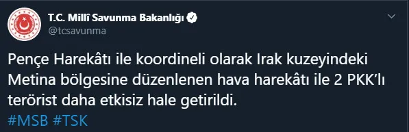 Irak’ın kuzeyine hava harekatı düzenlendi