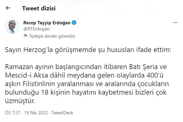 Son dakika: Gündem Mescid-i Aksa! Başkan Erdoğan ve İsrail Cumhurbaşkanı Hertzog arasında kritik görüşme - 1
