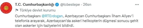 Son dakika: Başkan Erdoğan'dan Azerbaycan Cumhurbaşkanı Aliyev'e taziye - 1