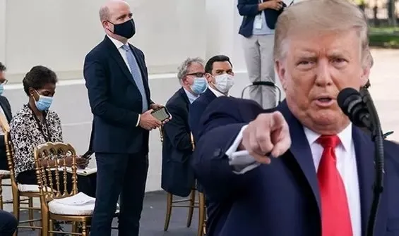 ABD Başkanı Donald Trump muhabirin maskesini çıkarmasını istedi - 5