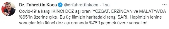 Sağlık Bakanı Fahrettin Koca duyurdu! 15 ilde yüzde 75'i geçti - 2