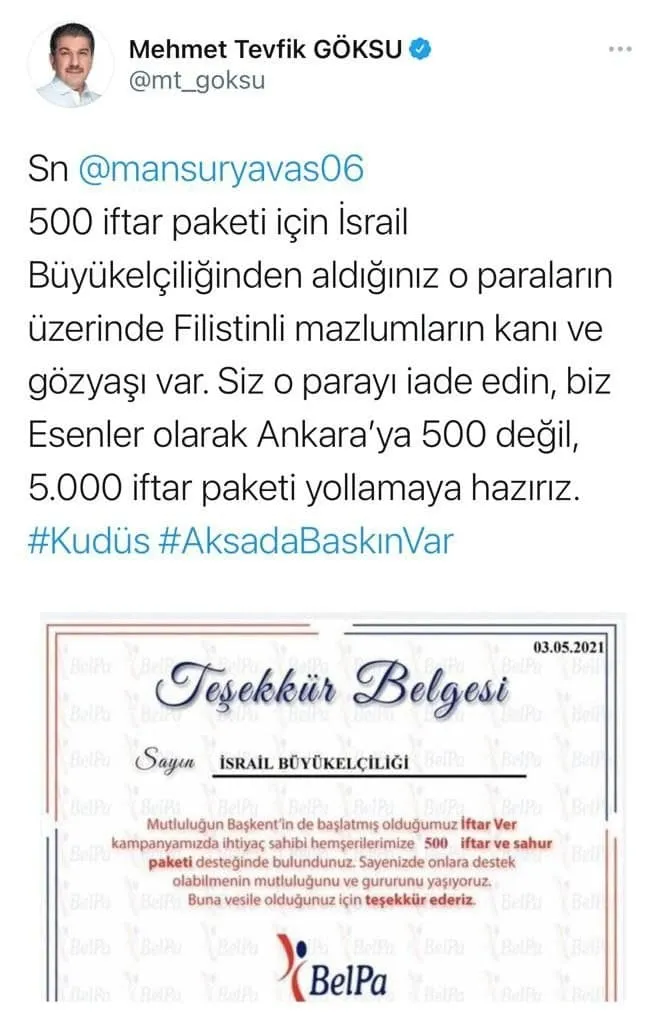 Mansur Yavaş yönetiminden İsrail Büyükelçiliği'ne teşekkür belgesi! Tepki yağıyor: Acilen aldığınız parayı iade ederek geri çekin - 5