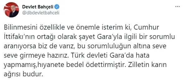 Son dakika: MHP Genel Başkanı Devlet Bahçeli’den Gara açıklaması