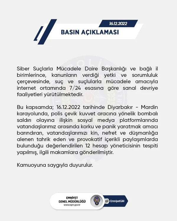 Diyarbakır’da polis aracına hain saldırı sonrası provokatif paylaşımlar incelemeye alındı