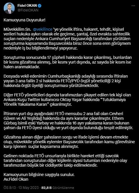 Muharrem İnce’ye kumpas soruşturmasında yeni gelişme! Avukatı duyurdu: Ankara Kuşu isimli hesabın sahibi Oktay Yaşar hakkında yakalama kararı