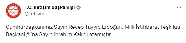 MİT’in yeni başkanı İbrahim Kalın oldu! İletişim Başkanlığı resmen duyurdu... İbrahim Kalın’dan ilk mesaj: Güzel ülkem için durmak yok, yola devam...