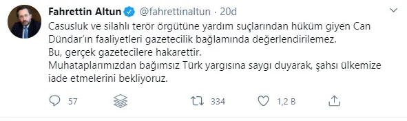 Son dakika: İletişim Başkanı Altun: Can Dündar’ı ülkemize iade etmelerini bekliyoruz - 1