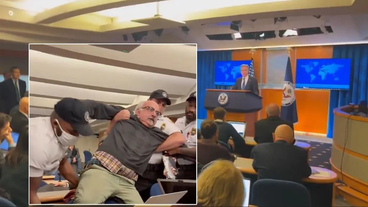 ABD Dışişleri Bakanı Blinken'a protesto şoku! "Soykırımcı" diyen gazeteciyi yaka paça çıkardılar