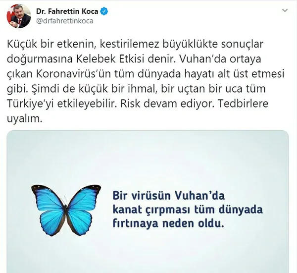 Sağlık Bakanı Fahrettin Koca’dan ’kelebek etkisi’ uyarısı