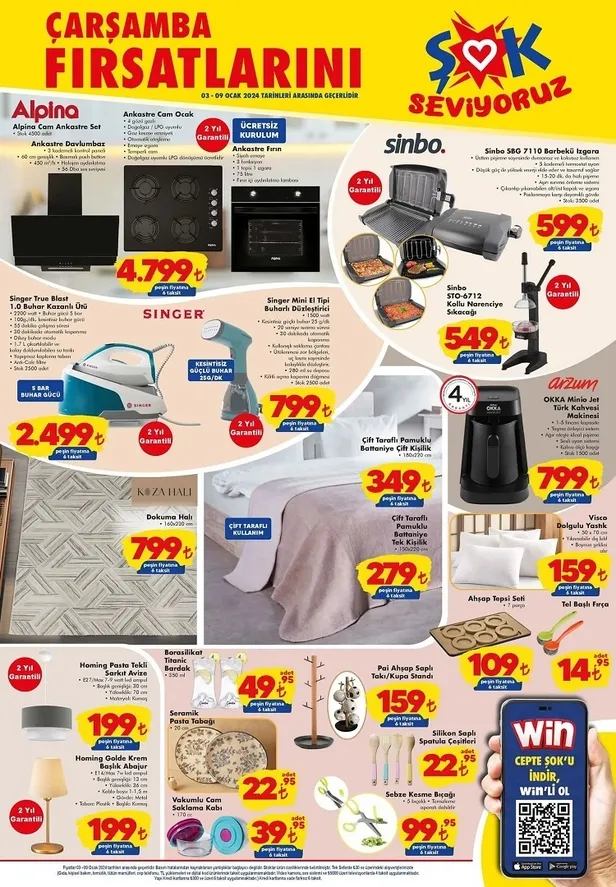 3 Ocak ŞOK aktüel ürünler kataloğu: ŞOK’ta ankastre set, barbekü ızgara, kazanlı ütü, mini el buharlı düzleştirici, Türk kahvesi makinesi ucuza satışta…