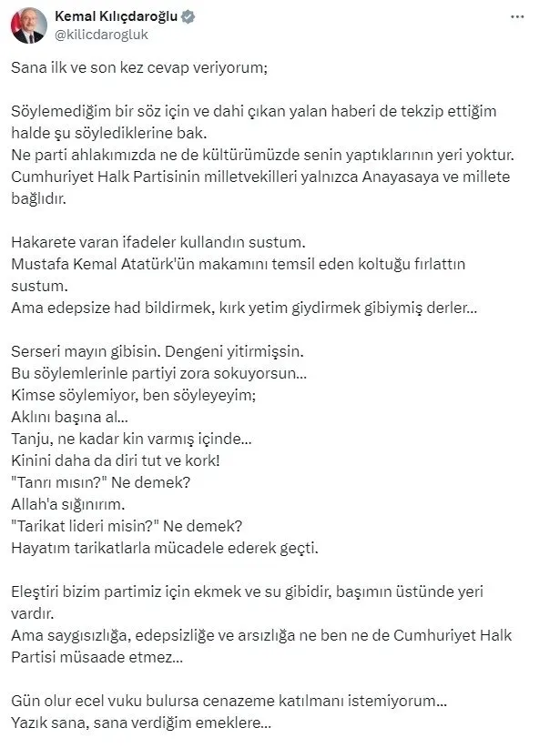CHP’deki ’50 vekil’ kavgasında nokta! Kemal Kılıçdaroğlu’nu hedef alan Tanju Özcan’a disiplin yolu...