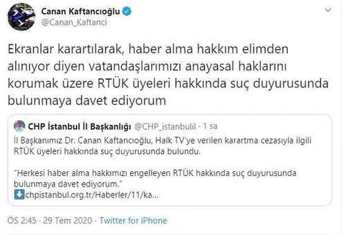 Halk TV’ye verilen ceza Kaftancıoğlu’nu rahatsız etti! RTÜK üyelerine karşı ‘suç duyurusu’ kışkırtması - 1